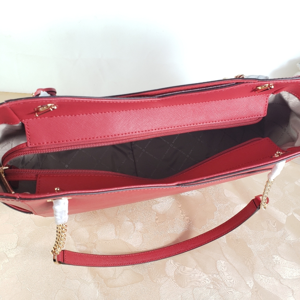 MICHAEL KORS JET SET TRAVEL L RED FLAME SHOULDER MK Bag - Picture 9 of 12